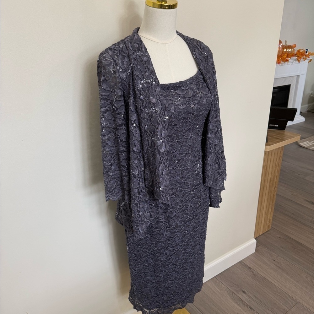 Alex Evenings Sparkly Formal Dress With Light Shaw Sweater - Picture 7 of 13
